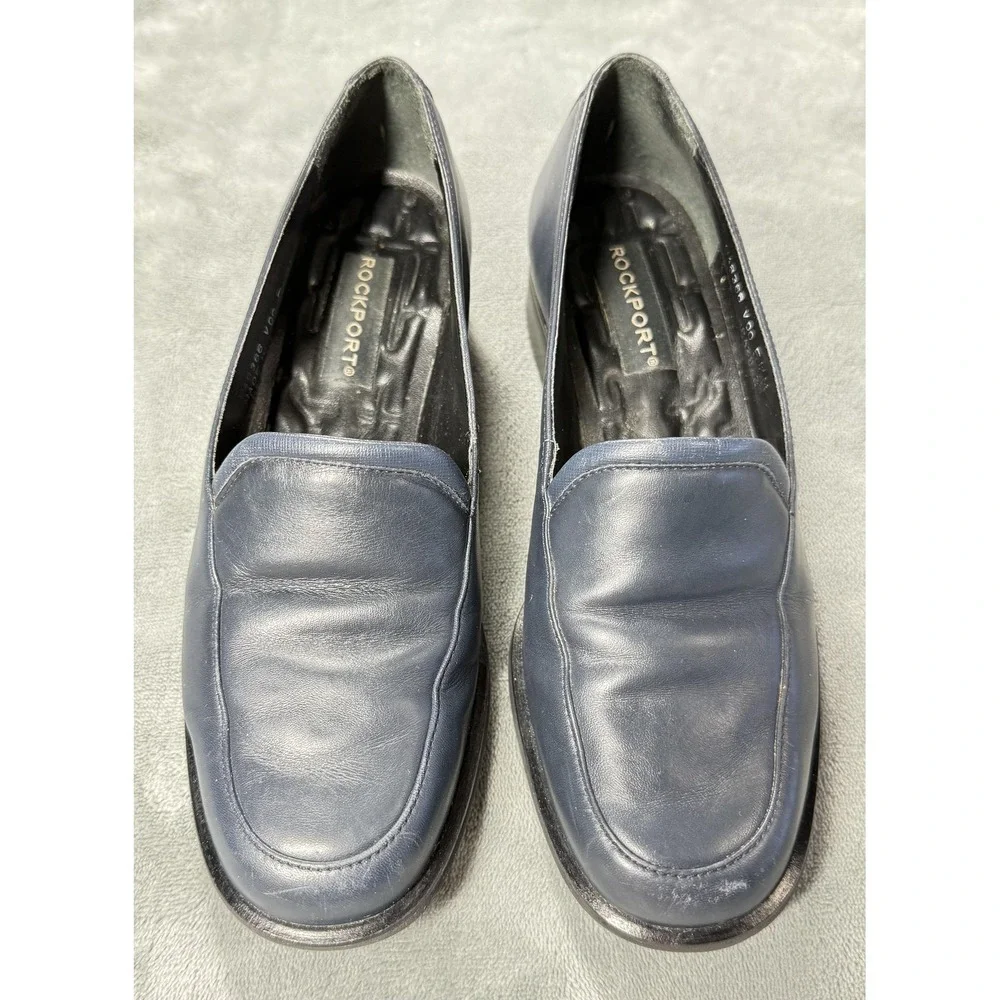 Rockport Shoes Womens Size 5.5 Blue Leather Loafers‎ Slip On Comfort Square Toe